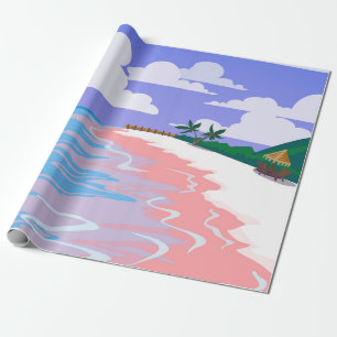 Sea landscape of tropical beach with pink sand, b wrapping paper