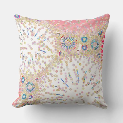 Sea Life abstract print _ white and coral Throw Pillow