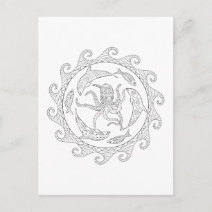 Sea Life Adult Coloring Postcard