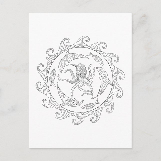 Sea Life Adult Coloring Postcard (Front)