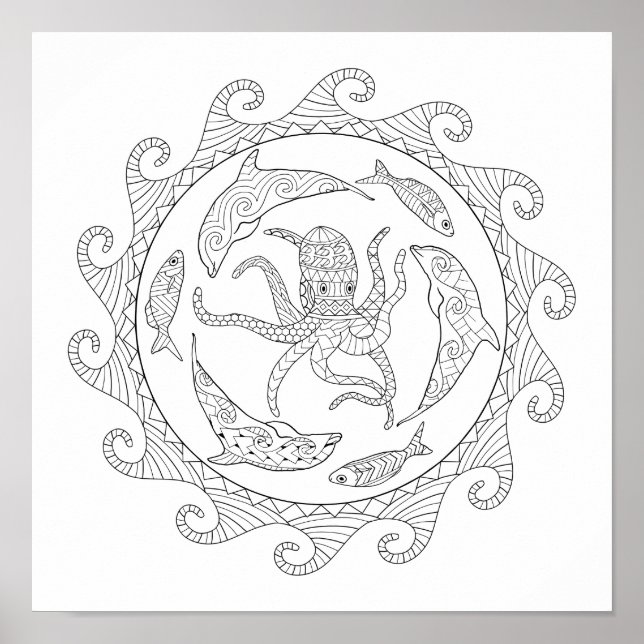 Sea Life Adult Coloring Poster (Front)