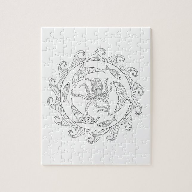 Sea Life Adult Coloring Puzzle (Vertical)