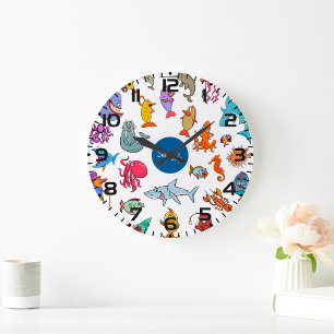 Sea Life Animals Colorful Ocean Characters Large Clock