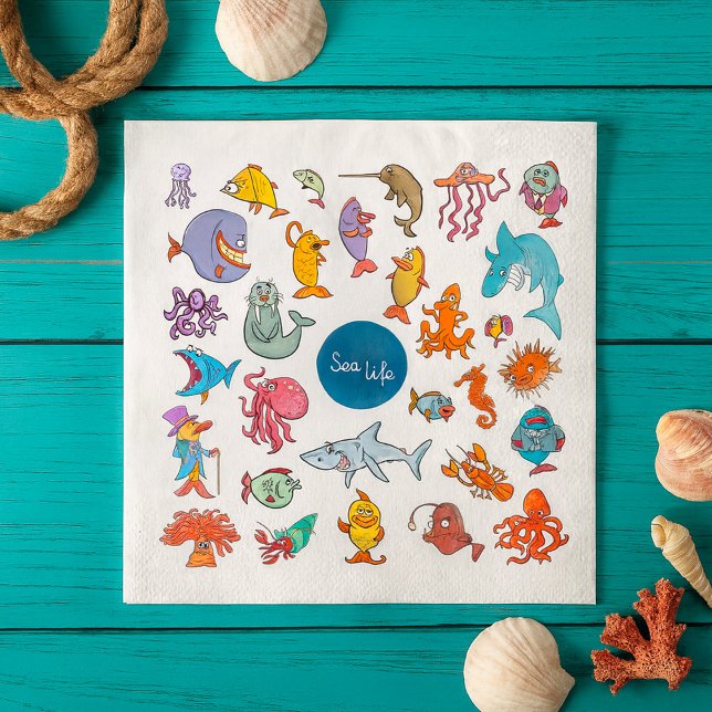 Sea Life Animals Colorful Ocean Characters Napkins (Creator Uploaded)