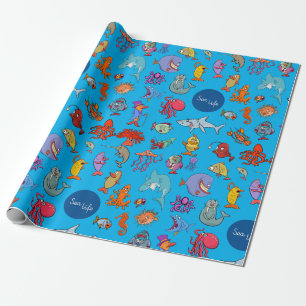 Sea Life Animals Colorful Ocean Characters Wrapping Paper