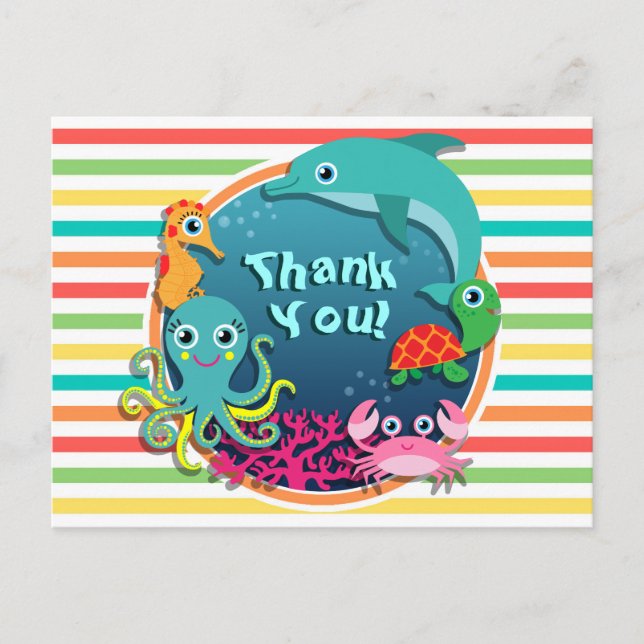 Sea Life Baby Shower, Bright Rainbow Stripes Postcard (Front)