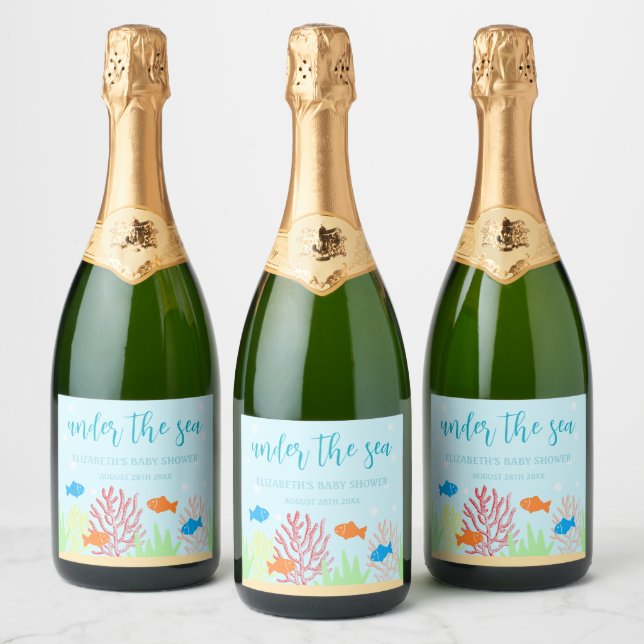 Sea Life Baby Shower Sparkling Wine Label (Bottles)