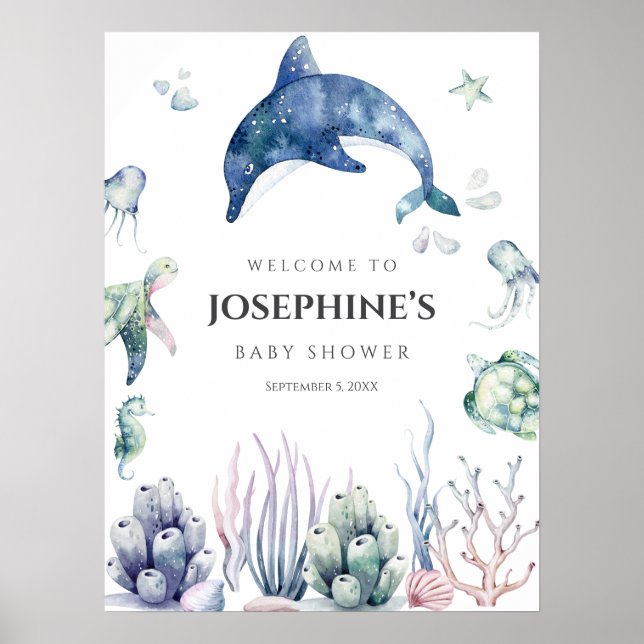 Sea Life  Baby Shower Welcome Poster (Front)