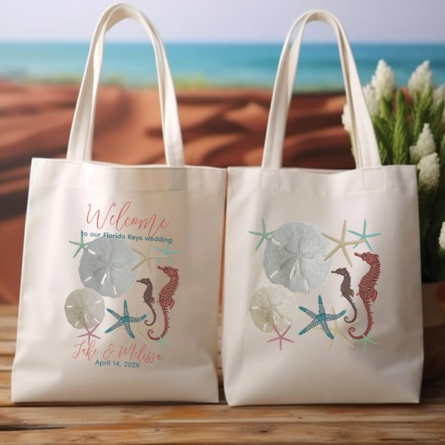 Sea Life Beach Destination Wedding Welcome Tote Bag (Creator Uploaded)
