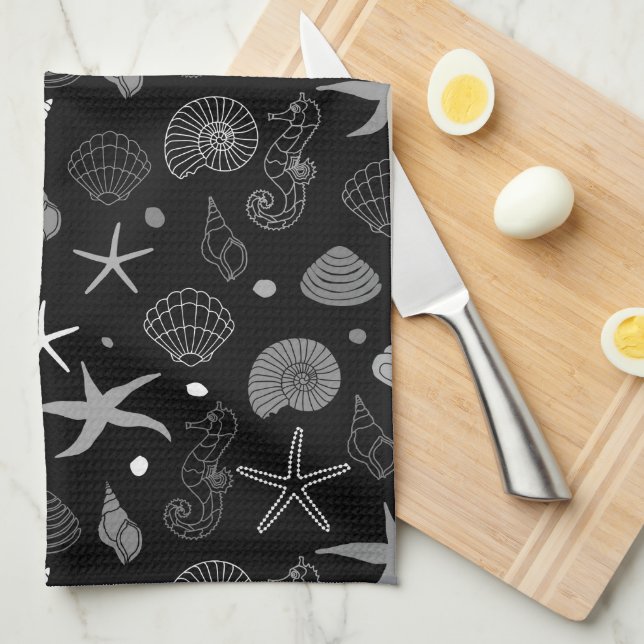 Sea Life Black Pattern Towel (Quarter Fold)