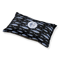 Sea Life Blue Watercolor Monogram Shark Pattern Pet Bed