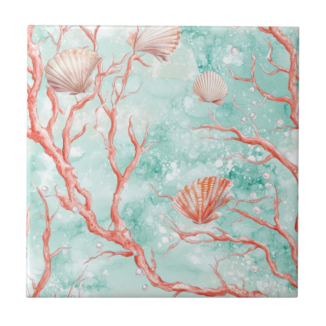 Sea Life Coral Pattern Ceramic Tile (Front)