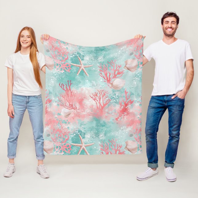 Sea Life Coral Pattern Fleece Blanket (In Situ)