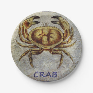 Sea Life Crab on Blue and Cream Paper Plates
