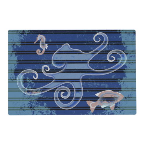 Sea Life Deep Blue Stripe Underwater Collage Placemat