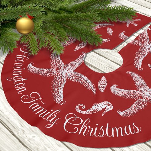 Sea Life Design Red Tropical Family Christmas Brushed Polyester Tree Skirt