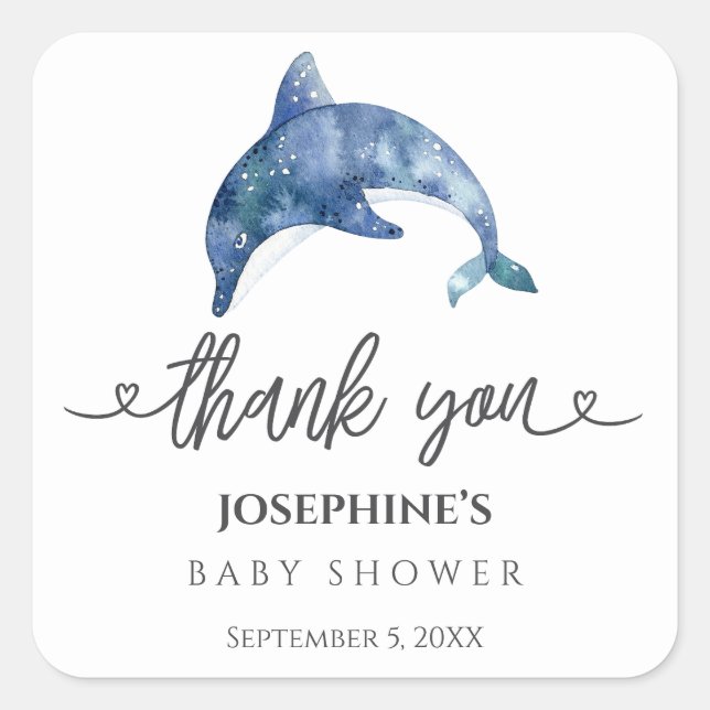 Sea Life Dolphin Baby Shower Favor Square Sticker (Front)