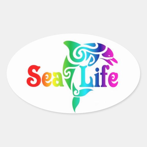 Sea Life Dolphin Oval Sticker
