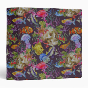 Sea Life Grunge Pattern 3 Ring Binder