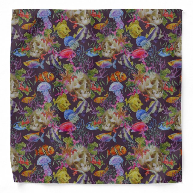 Sea Life Grunge Pattern Bandana (Front)