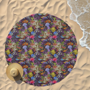 Sea Life Grunge Pattern Beach Towel