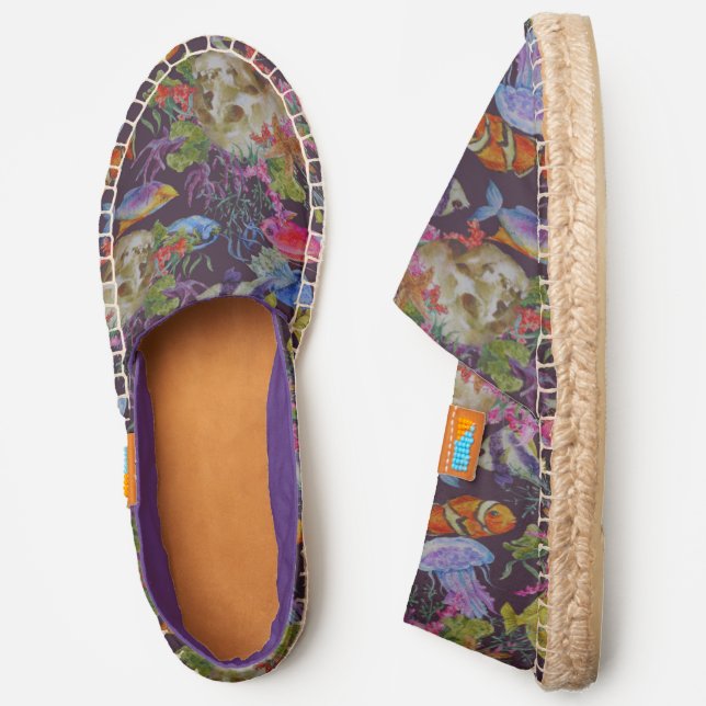Sea Life Grunge Pattern Espadrilles (Side)