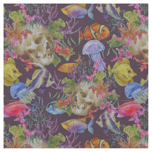 Sea Life Grunge Pattern Fabric (Close Up)