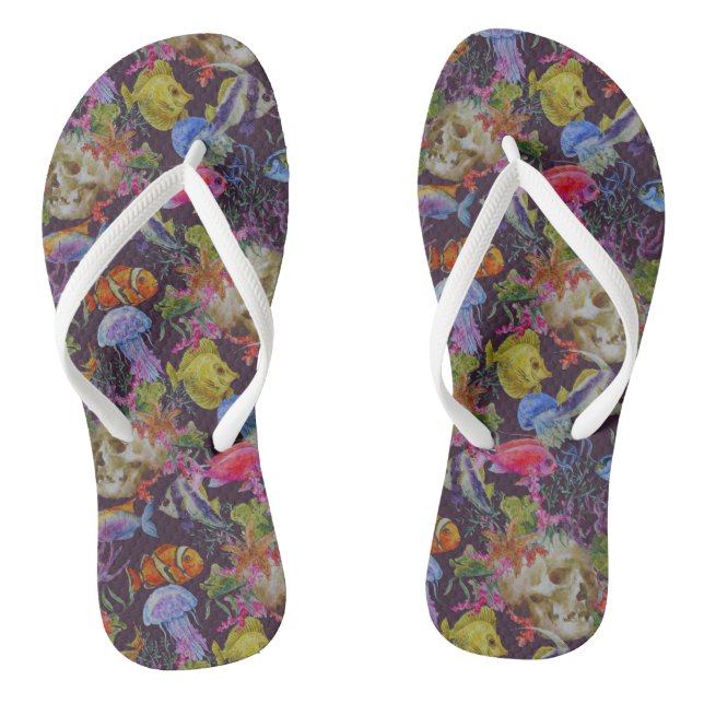 Sea Life Grunge Pattern Flip Flops (Footbed)