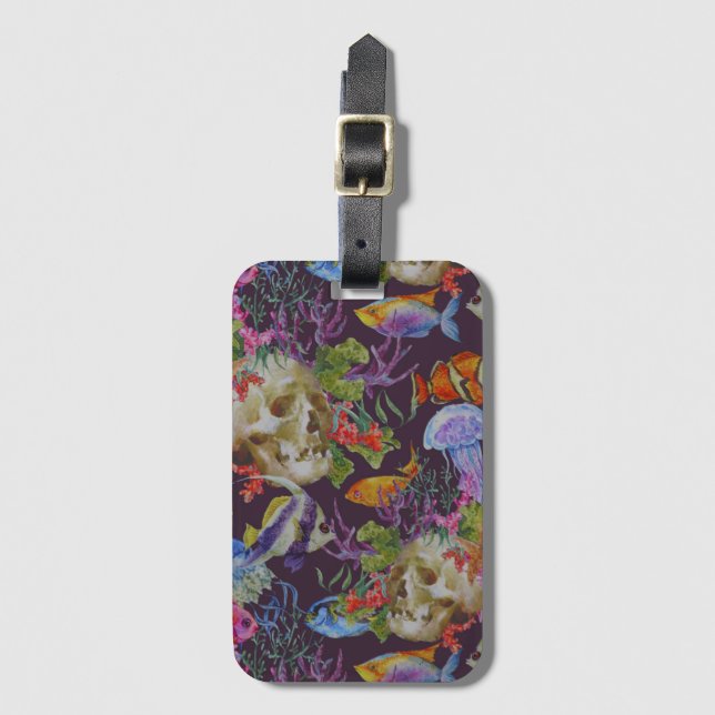 Sea Life Grunge Pattern Luggage Tag (Front Vertical)