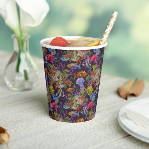 Sea Life Grunge Pattern Paper Cups