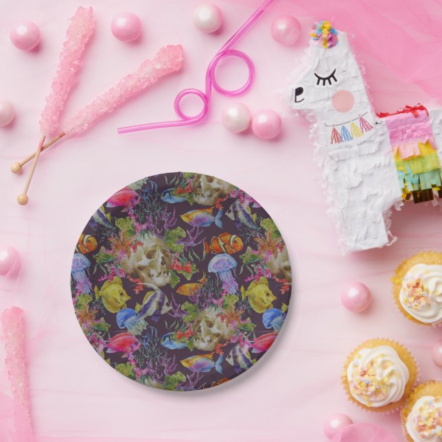 Sea Life Grunge Pattern Paper Plates (Party)