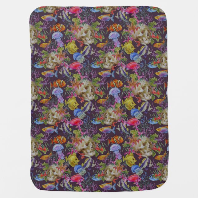 Sea Life Grunge Pattern Receiving Blanket (Front)
