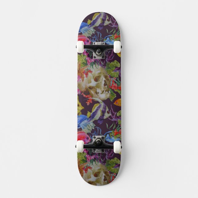 Sea Life Grunge Pattern Skateboard Deck (Front)