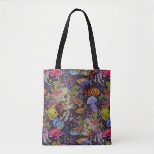 Sea Life Grunge Pattern Tote Bag