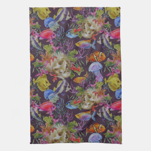 Sea Life Grunge Pattern Towel (Vertical)