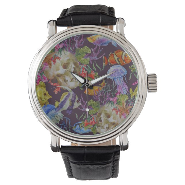 Sea Life Grunge Pattern Watch (Front)