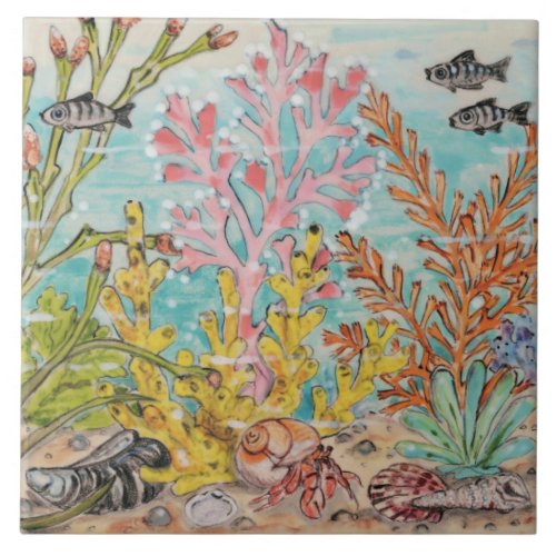 Sea Life Hermit Crab Fish Coral Ocean Mural Pc7 Ceramic Tile
