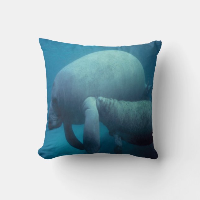 SEA LIFE- manatee-mother and calf Throw Pillow (Front)