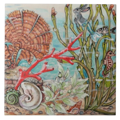 Sea Life Mermaid Rabbit Seahorse Coral Mural Pc6 Ceramic Tile