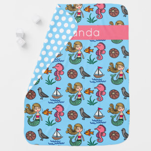 Sea Life Mermaid Seahorse Baby Blanket