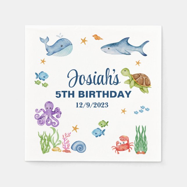 Sea life, ocean life boy birthday paper napkins. napkins (Front)
