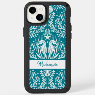 Sea Life Ocean Seahorses Damask Add Your Name Speck iPhone 14 Plus Case