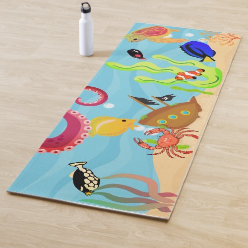 Sea Life Octopus Pirate Ship Fish Turtle Crab Yoga Mat