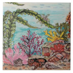 Marine Sea Life Ceramic coaster decorative tile 4.25 x 4.25 Inches #5 