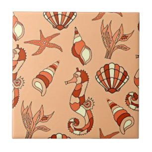 Sea Life Orange Pattern Ceramic Tile