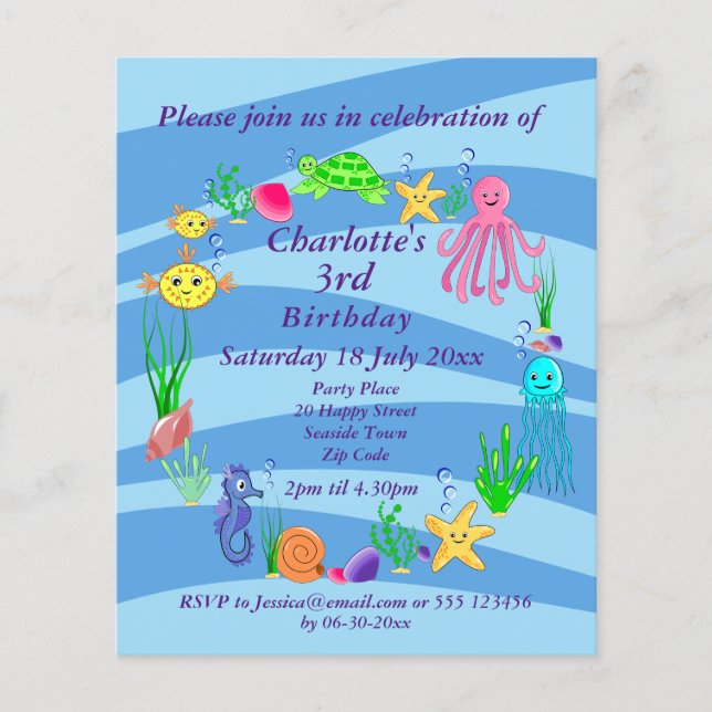 Sea Life Party Invitation  (Front)
