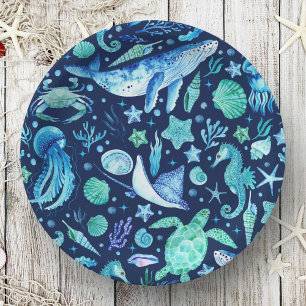 Sea Life Party Watercolor Blue Ocean Animals Paper Plates