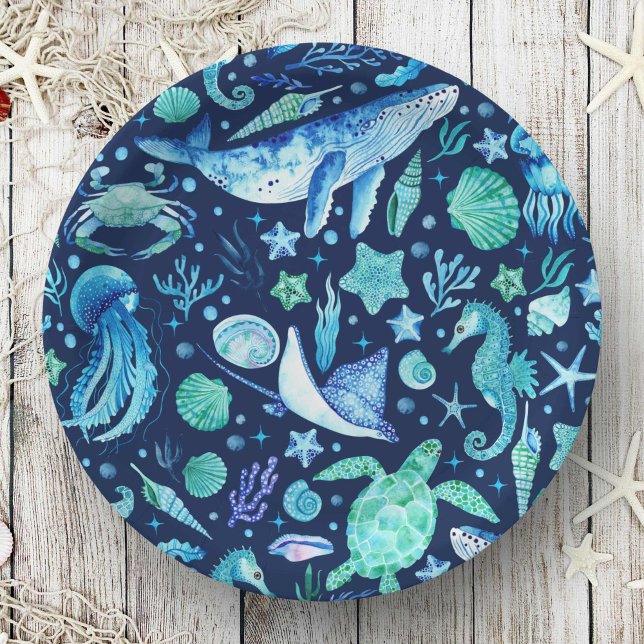 Sea Life Party Watercolor Blue Ocean Animals Paper Plates (Sea Life Party Watercolor Blue Ocean Animals Paper Plates)
