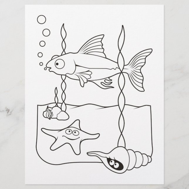 Sea Life Scene Coloring Book Page (Front)