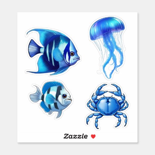 Sea Life  Sealife _ Fish Crab and Jellyfish  Sticker